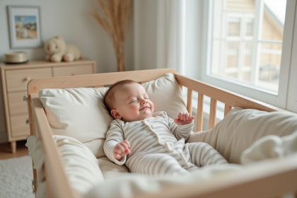 Bébé endormi dans un lit moderne avec ambiance douce