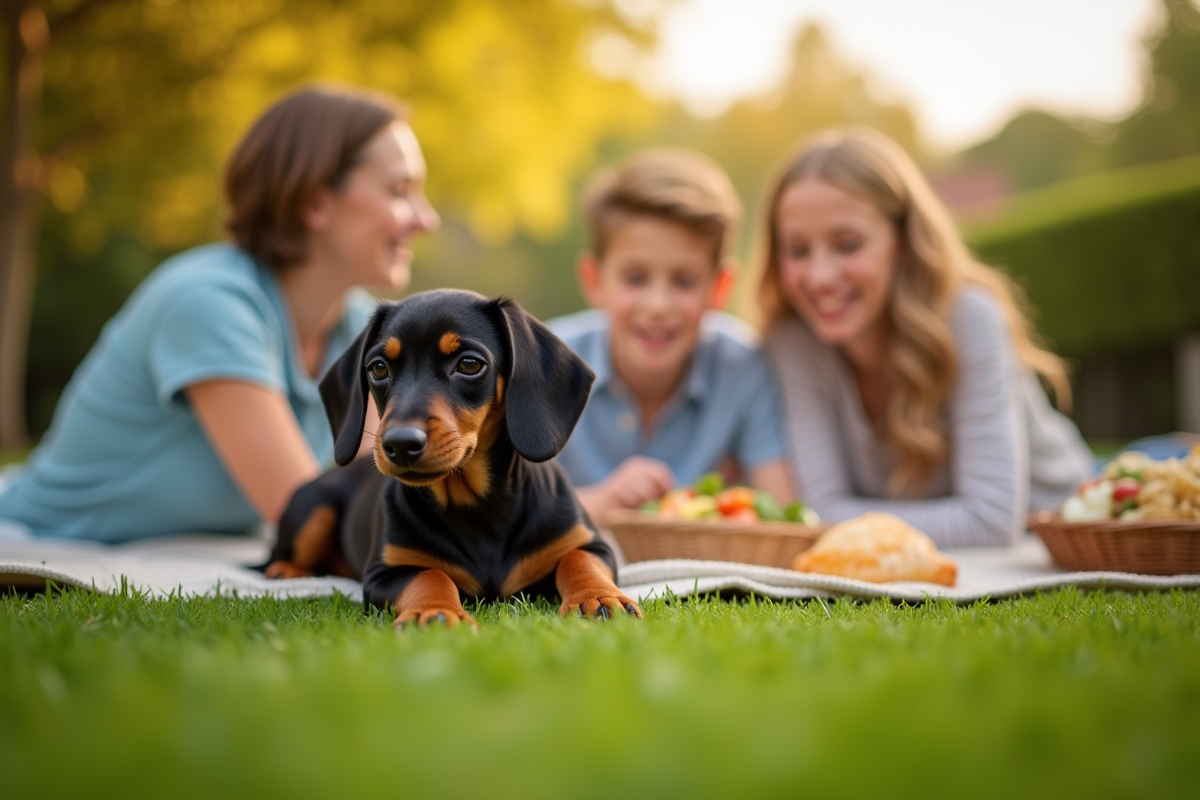 Chiot dachshund reposant dans un jardin lors d
