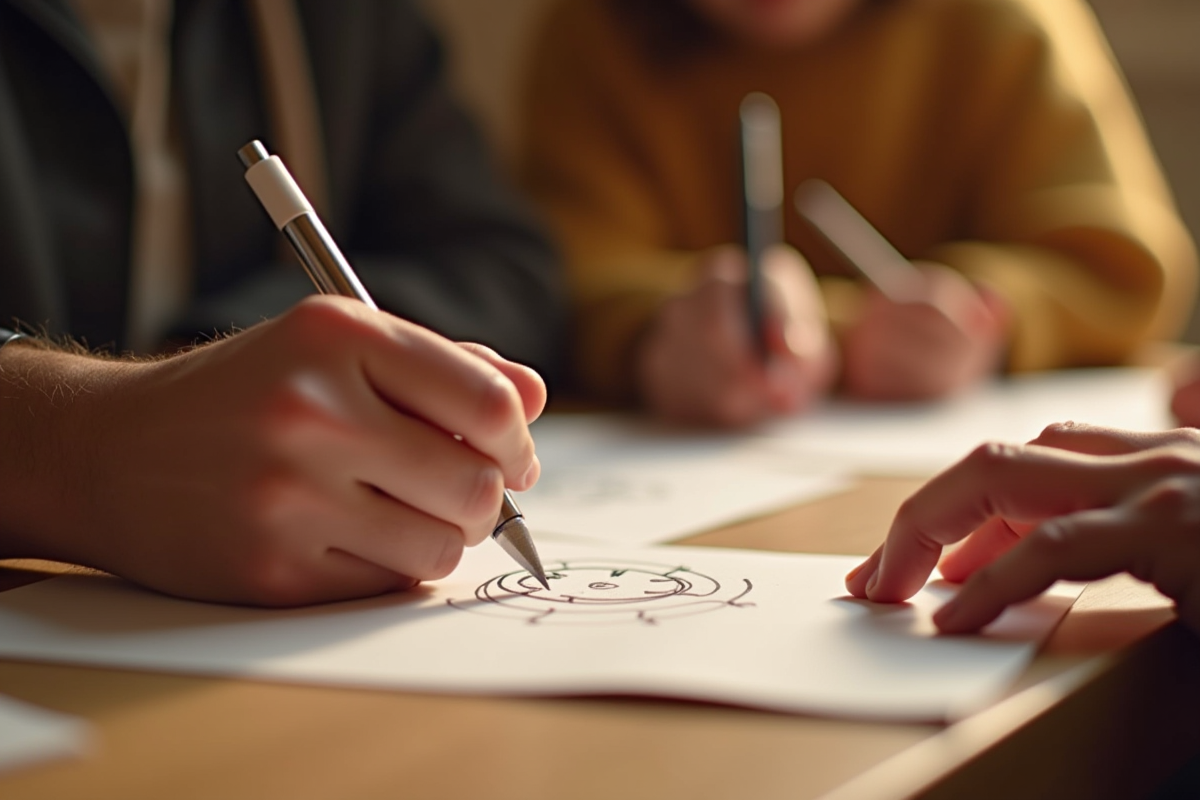 Mains dessinant et devinant lors d