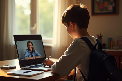 Étudiant à la maison prenant des notes lors d'un cours en ligne