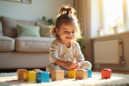 Fille de deux ans jouant avec des jouets éducatifs lumineux