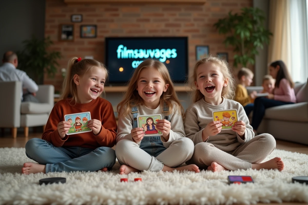 Enfants jouant avec des cartes de jeux dans le salon