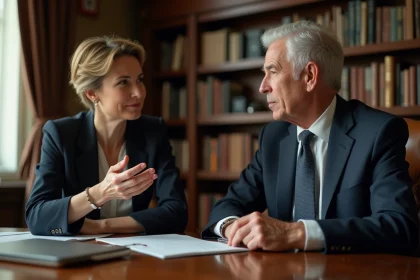 Femme et homme d'affaires discutant dans un bureau élégant