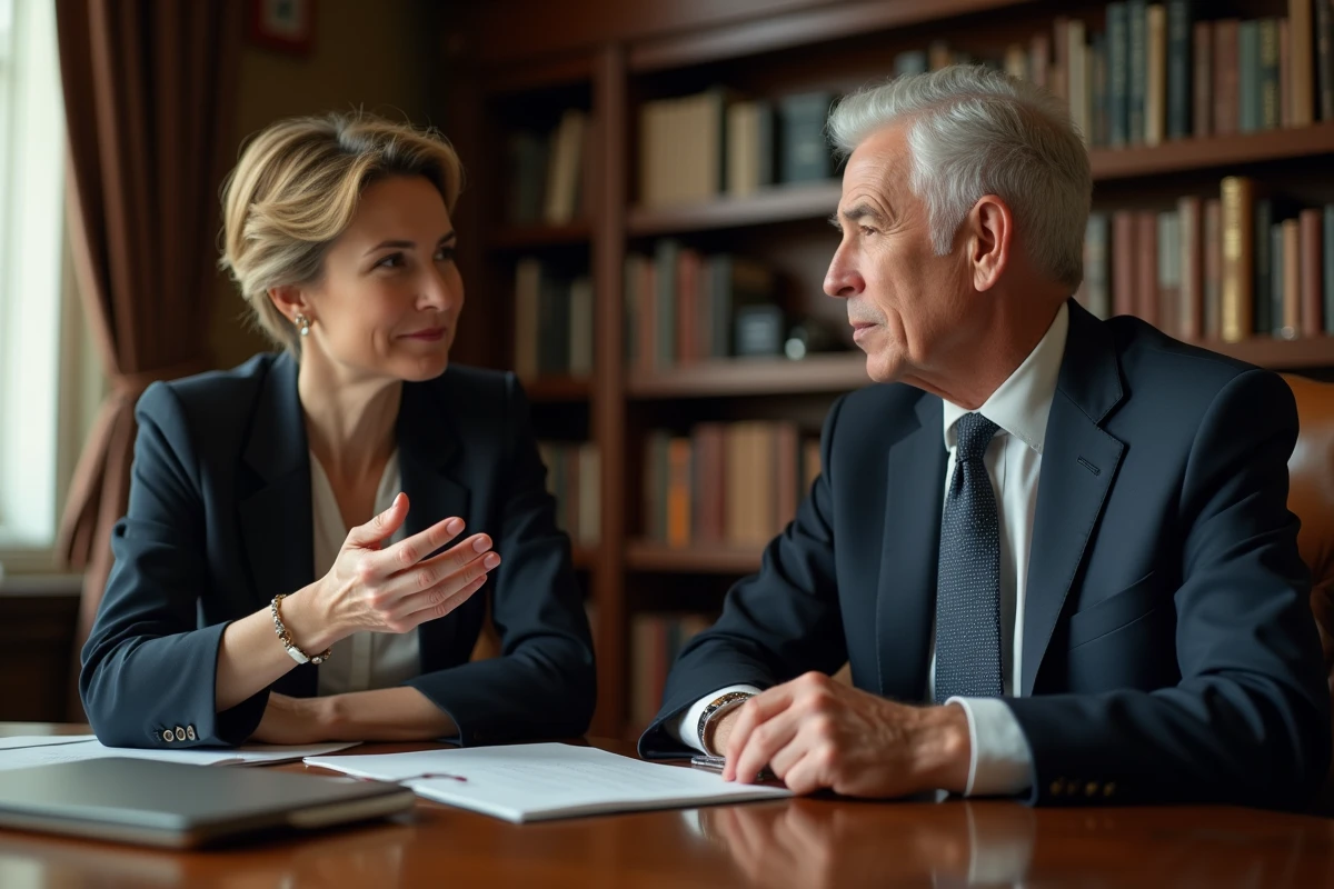 Femme et homme d'affaires discutant dans un bureau élégant