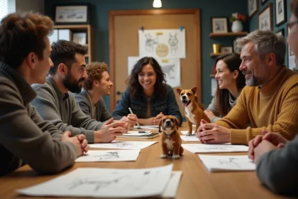 Groupe de scénaristes créatifs en réunion dans un studio