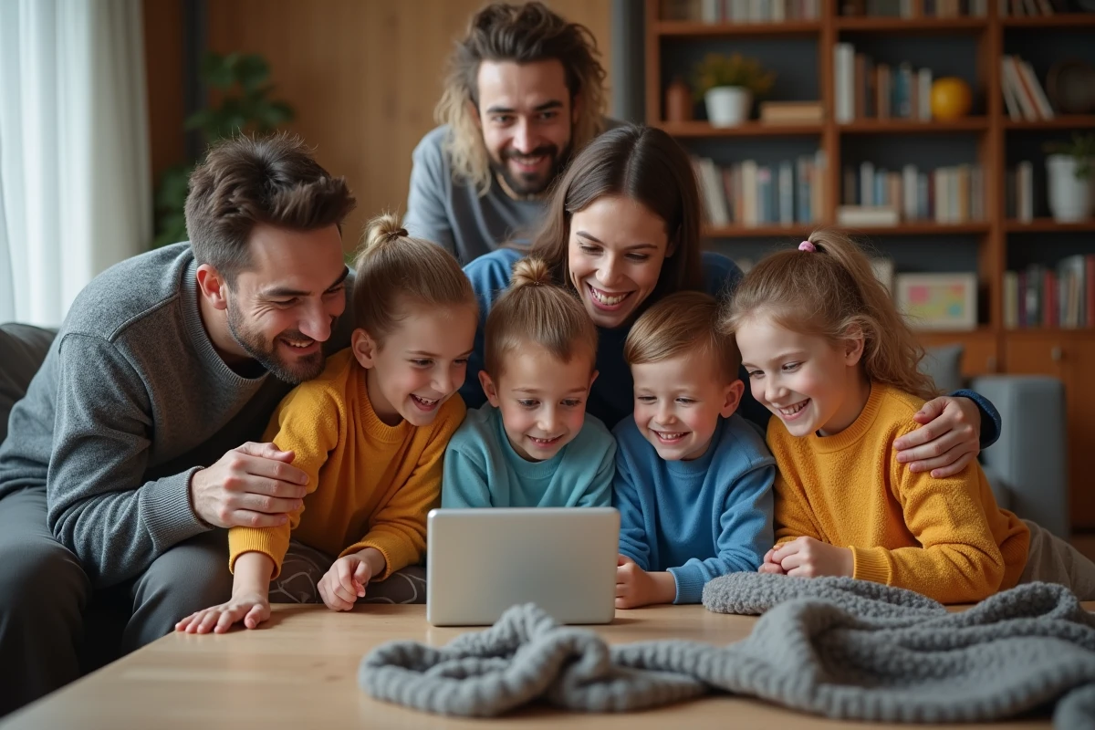 Famille multigenerational autour d'une table de salon
