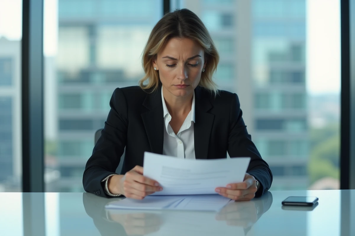 Femme d affaires examinant un document dans un bureau moderne
