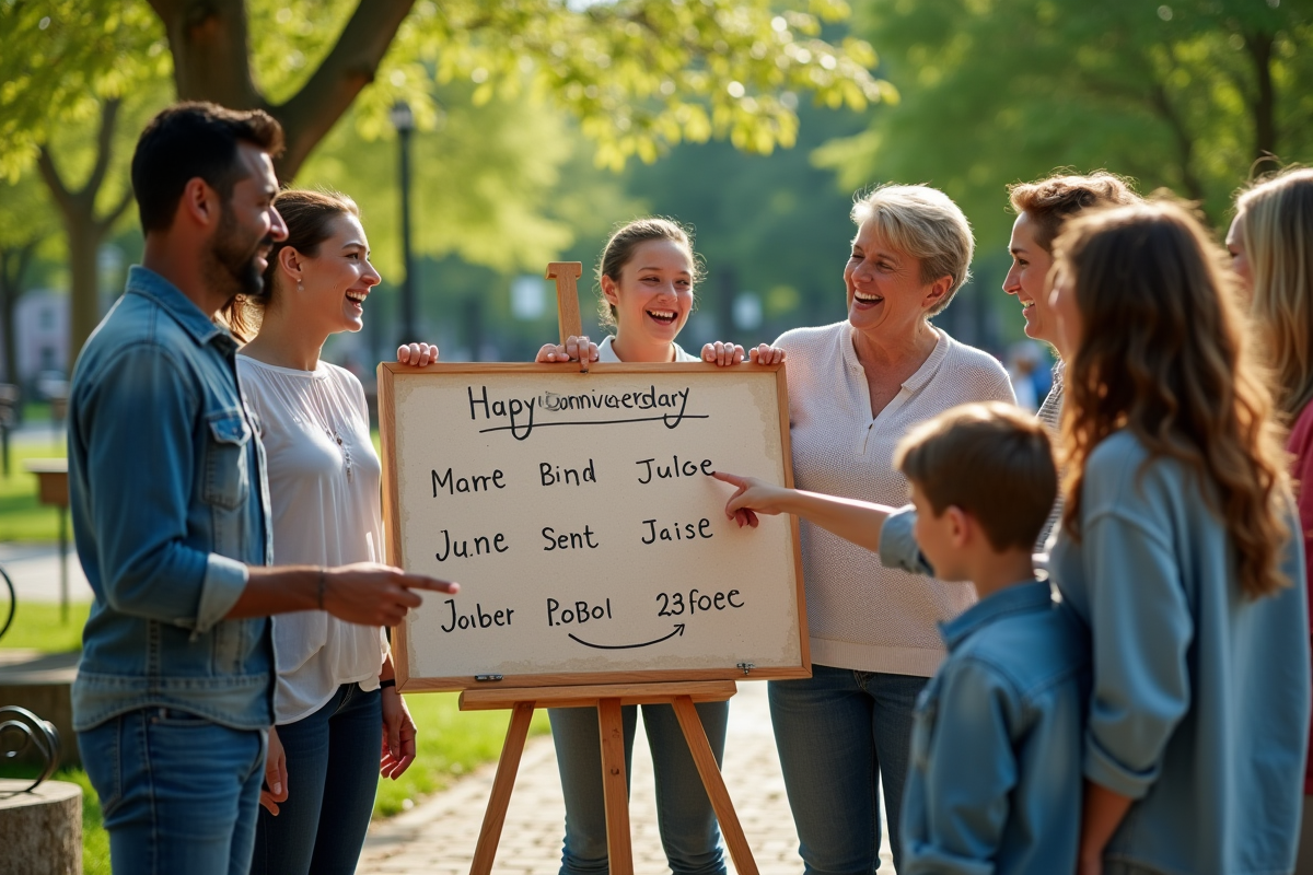 Groupe divers de personnes autour d un calendrier en plein air