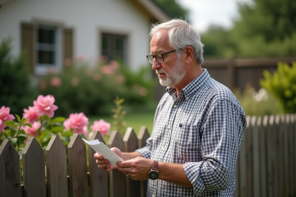 Homme de 40 ans regardant une note d anniversaire dans un jardin