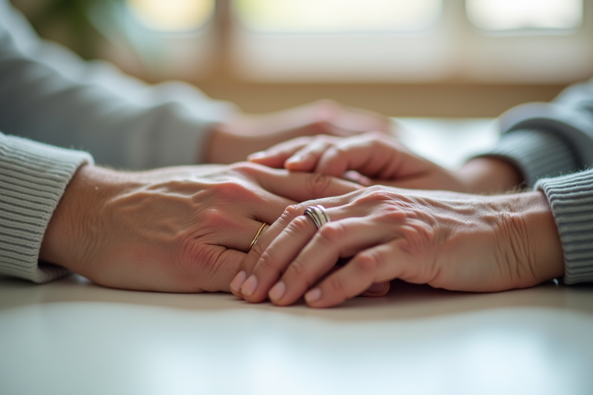 Mains ridées d un couple avec bagues symboles