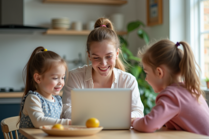 Maman souriante avec ses enfants à la maison pour l'article