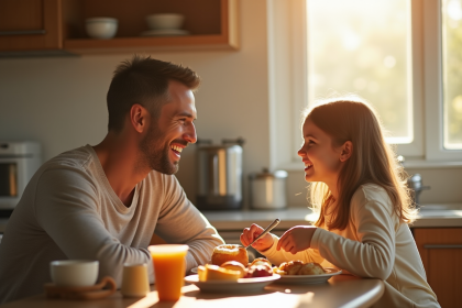 Père et fille partageant un petit déjeuner en famille